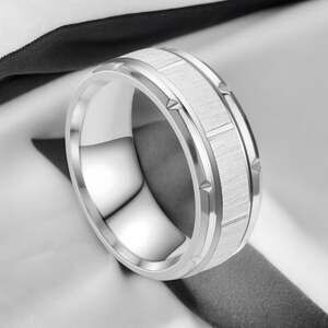 NEW 18K white gold plated men's wedding band ring jewelry size 8 B21B